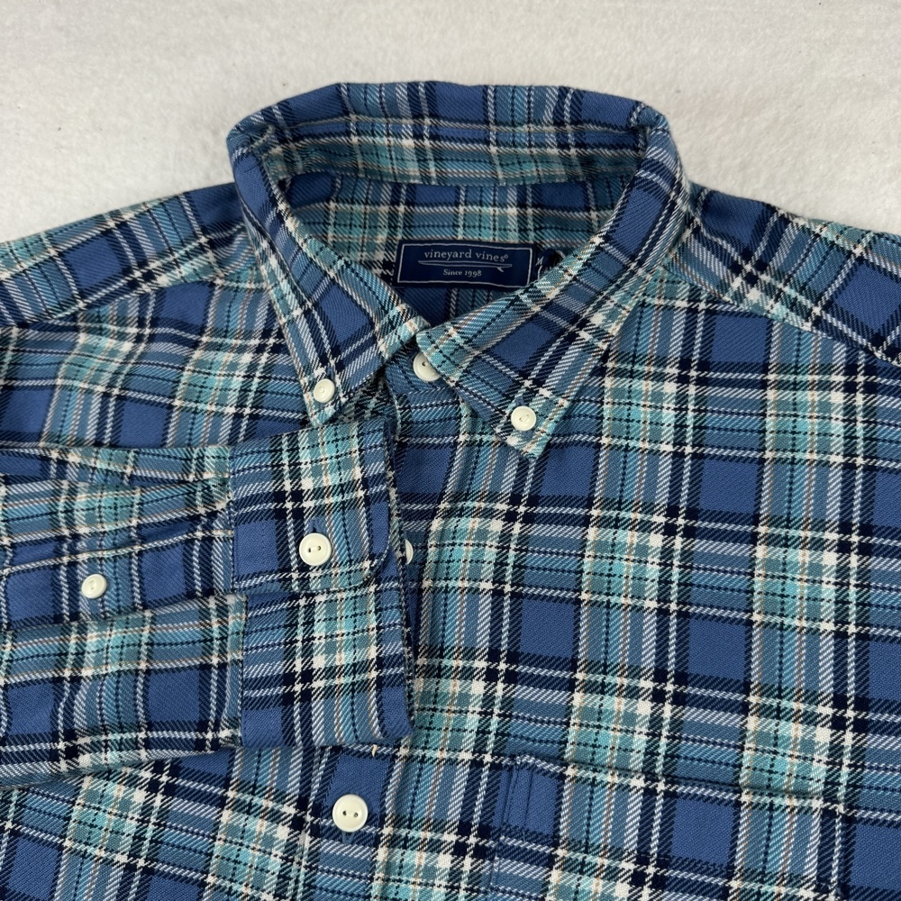 Vineyard Vines Shirt Mens Size M Blue Plaid Twill Long Sleeve Button Down